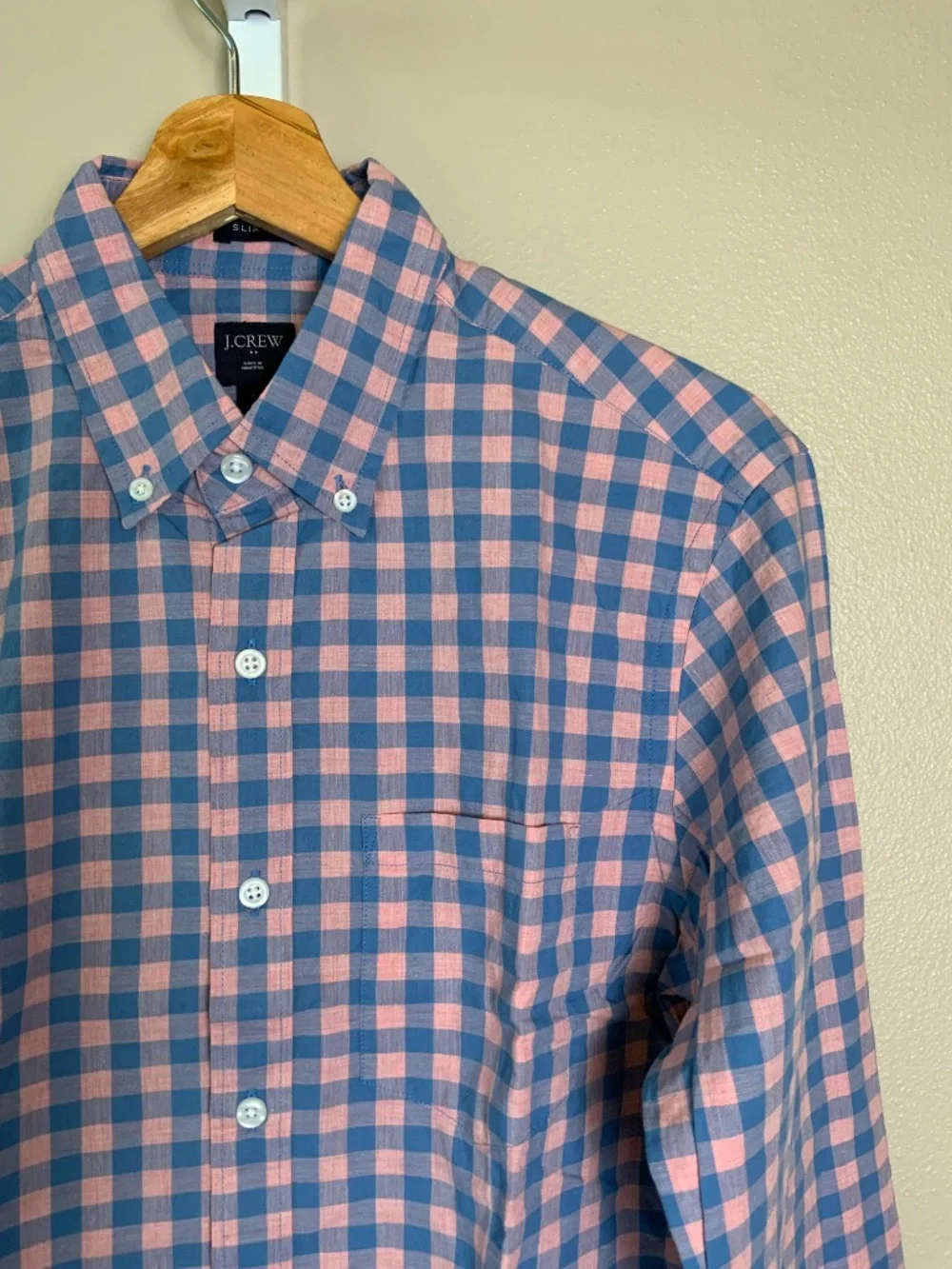 J. Crew Slim Heathered Cotton Gingham Button Down Oxford Shirt